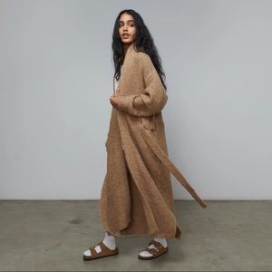 NEW Amazingggg Lunya Chunky Wool Woven Belted Lounge Robe Delicate Tan XS/S